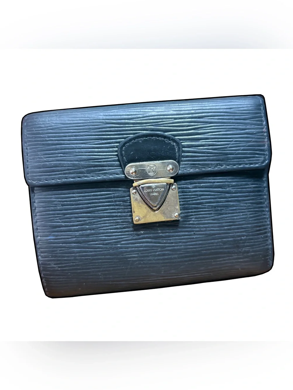 Louis Vuitton Used Black Epi Leather Wallet with Gold Hardware